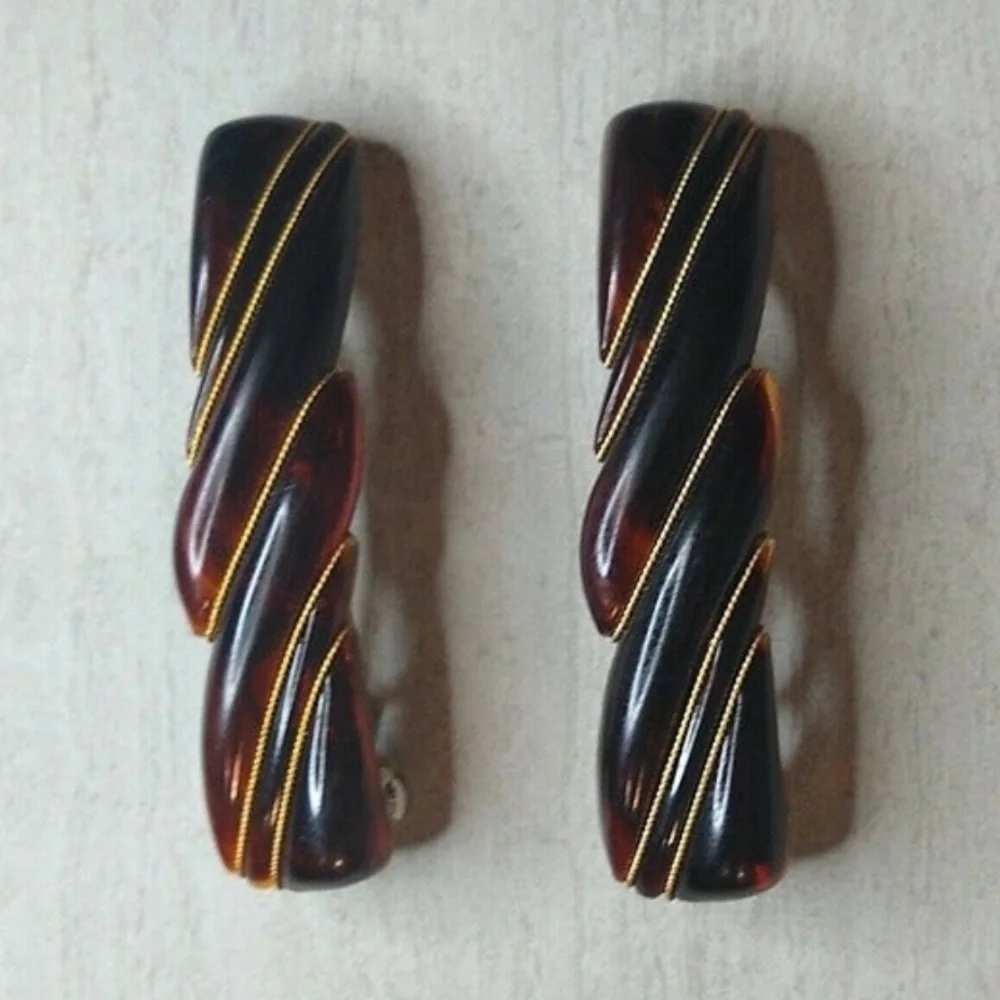 Vintage Faux Tortoise Acrylic Hair Barrettes